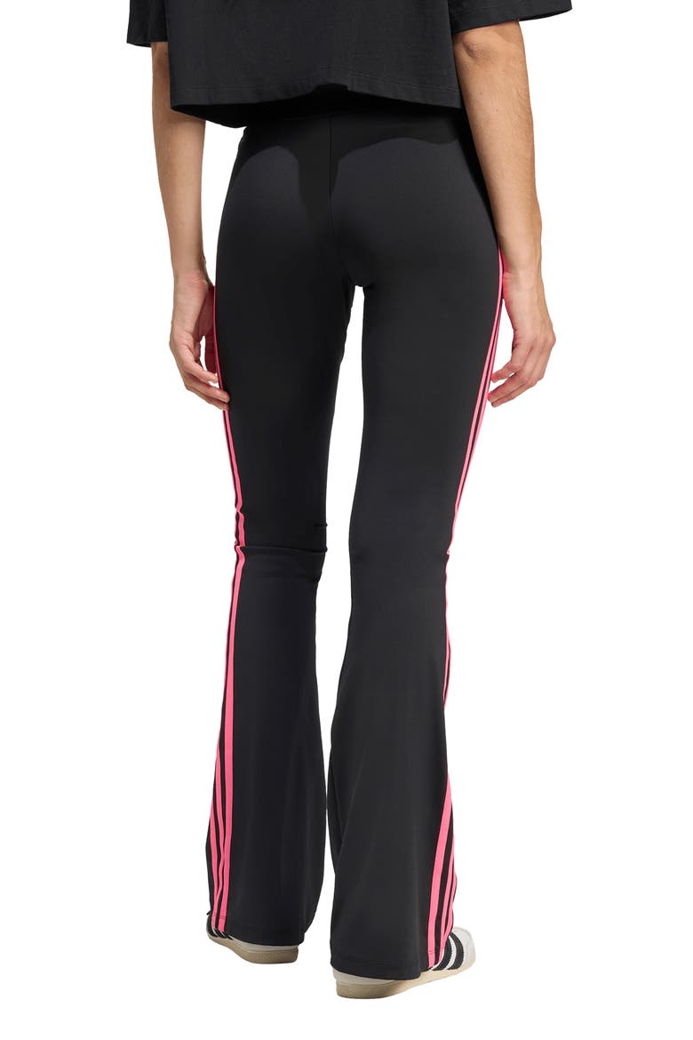 3-Stripes Flare Leggings, Alternate, color, BLACK/ LUCID PINK