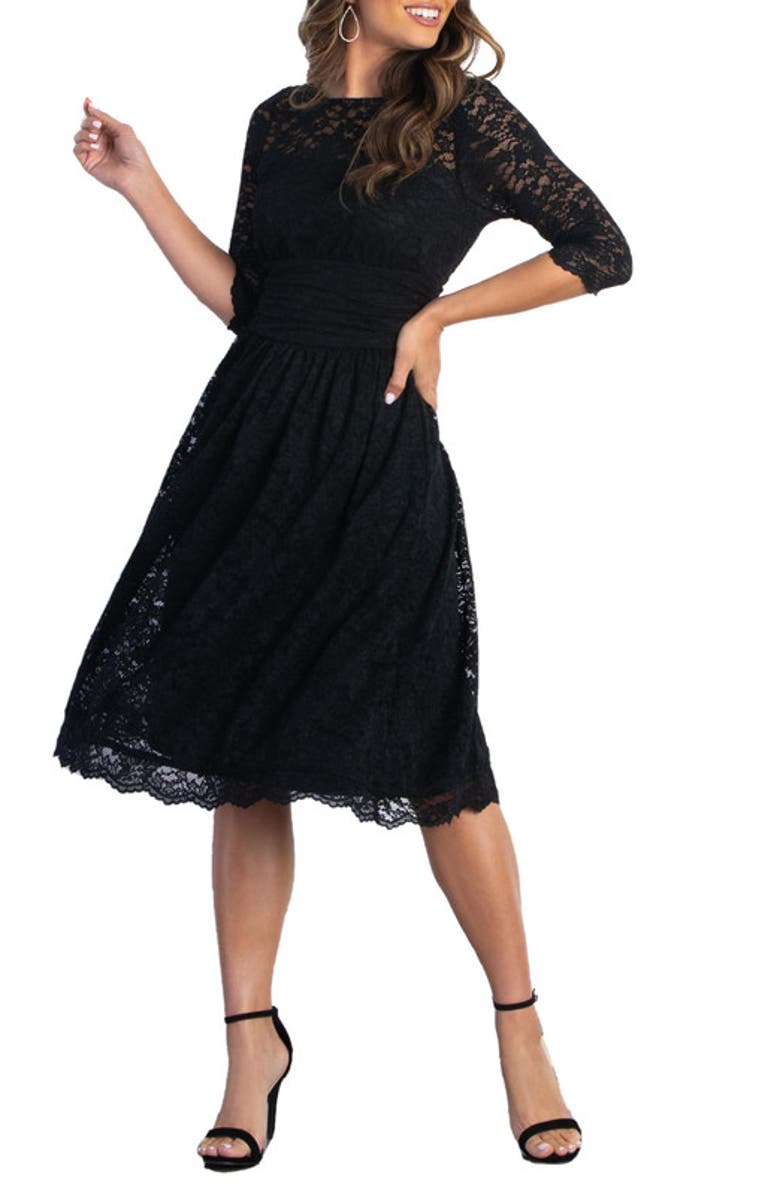 Kiyonna Luna Lace Cocktail Dress, Alternate, color, Onyx
