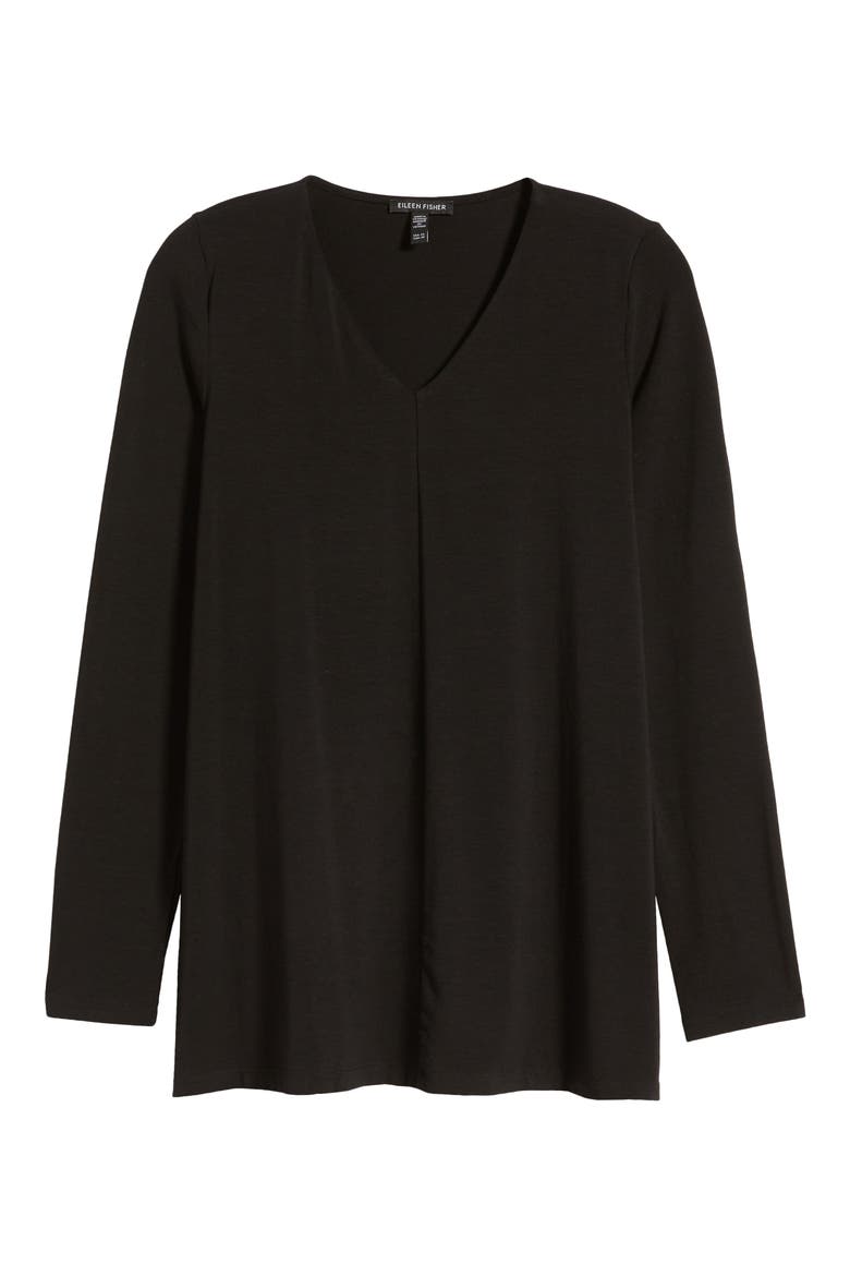 Long Sleeve V-Neck Tunic Top, Alternate, color, BLACK