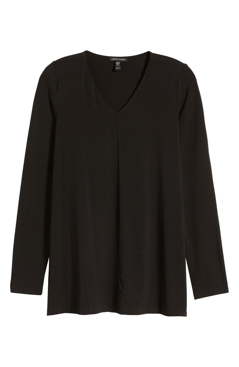 Eileen Fisher Long Sleeve V-Neck Tunic Top, Alternate, color, Black