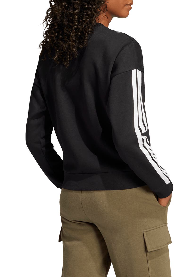 Essentials 3-Stripes Fleece Sweatshirt, Alternate, color, BLACK/ WHITE