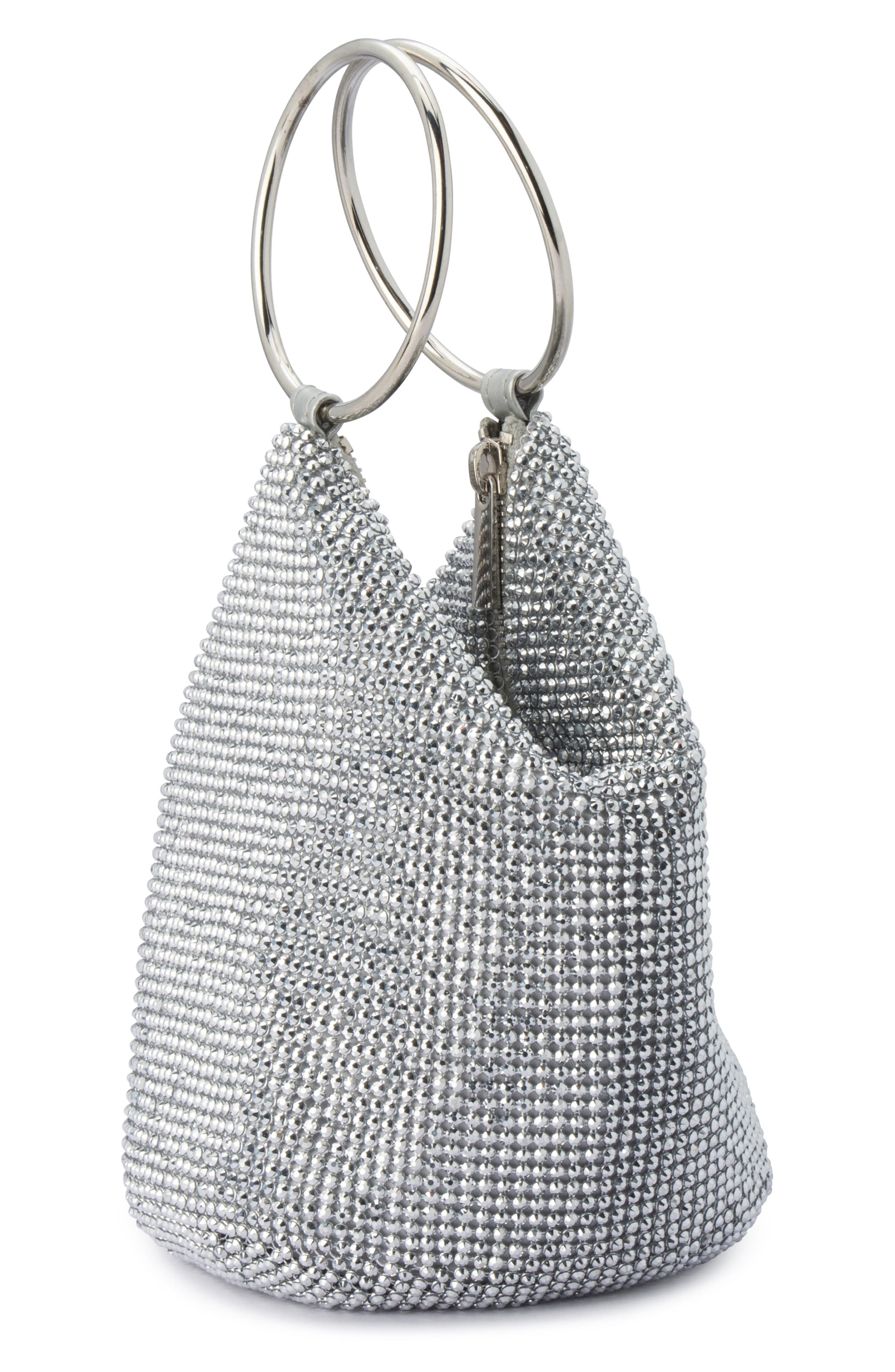 Olga Berg Ellie Crystal Mesh Bag, Alternate, color, Silver