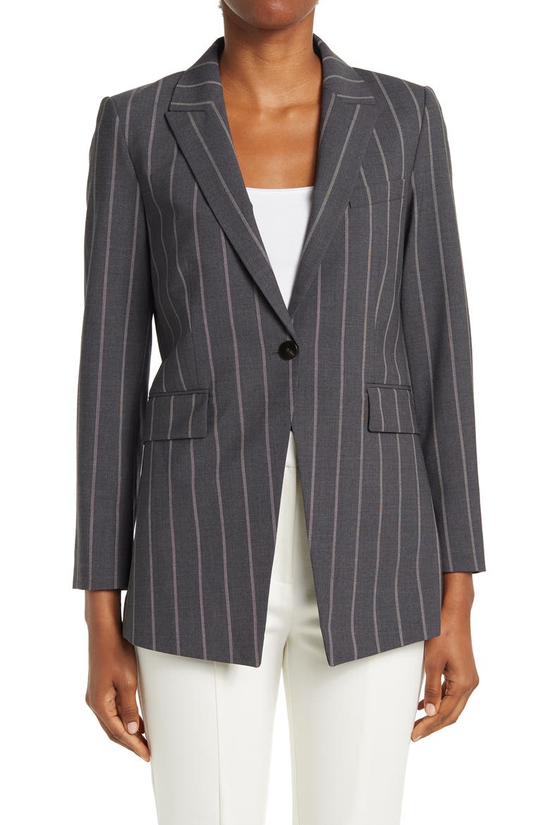 Trace Pinstripe Notch Lapel Blazer, Alternate, color, GREY MULTI