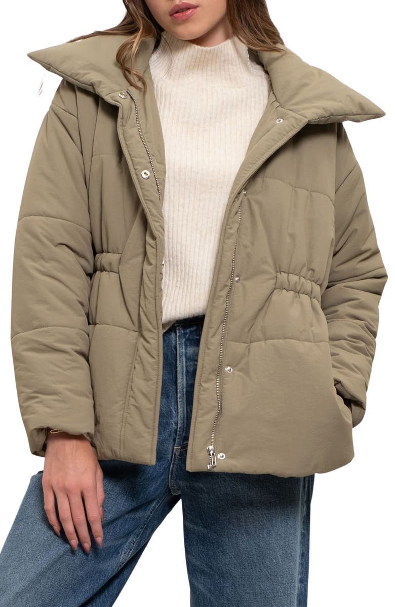 Blu Pepper Waist Puffer Jacket, Main, color, Light Olive