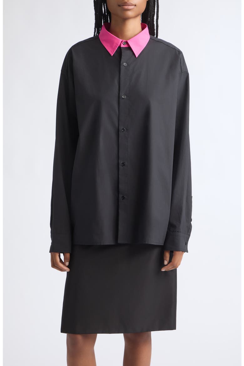 Contrast Collar Cotton Button-Down Shirt, Main, color, BLACK/ PINK