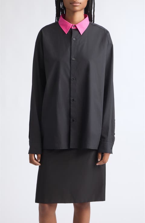 Contrast Collar Cotton Button-Down Shirt