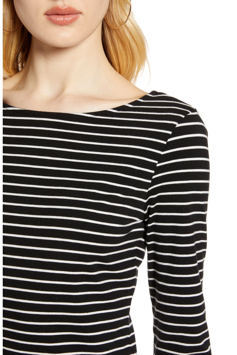Scoop Back Knit Top, Alternate, color, BLACK- IVORY STRIPE