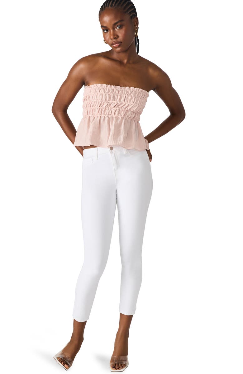 Steve Madden Cambria Strapless Smocked Peplum Top, Alternate, color, Rose Frost