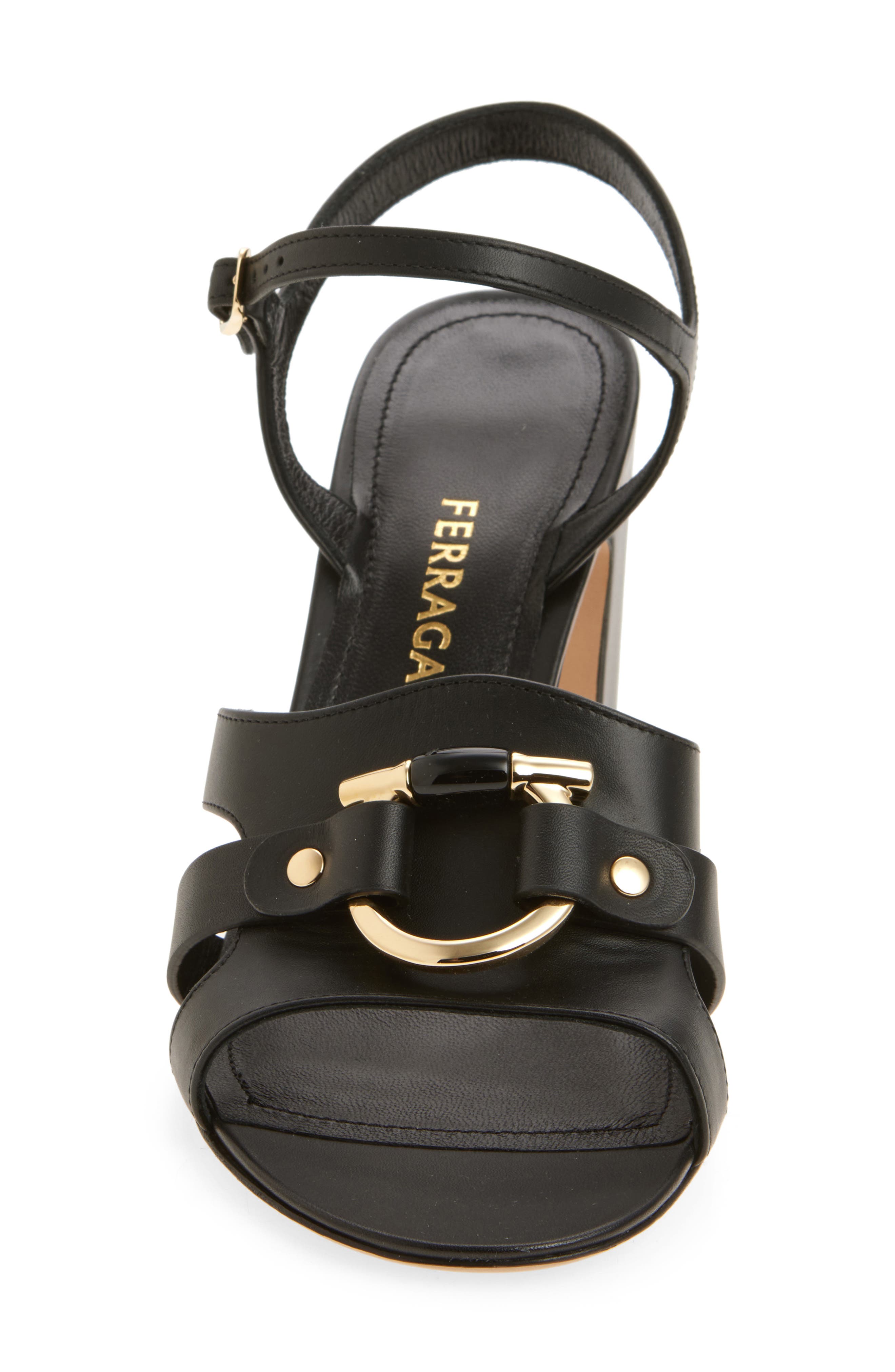 FERRAGAMO Lumya Gancio Ankle Strap Block Heel Sandal, Alternate, color, Black