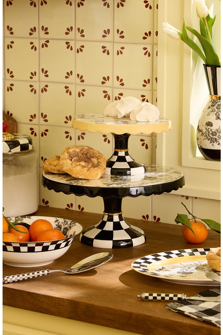 Large Bee Toile Porcelain Pedestal Platter, Alternate, color, WHITE