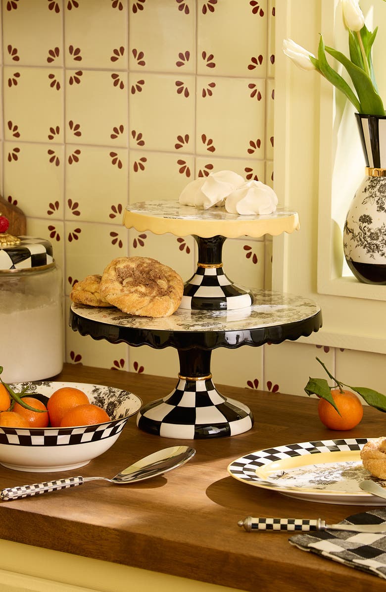 MACKENZIE CHILDS Large Bee Toile Porcelain Pedestal Platter, Alternate, color, White