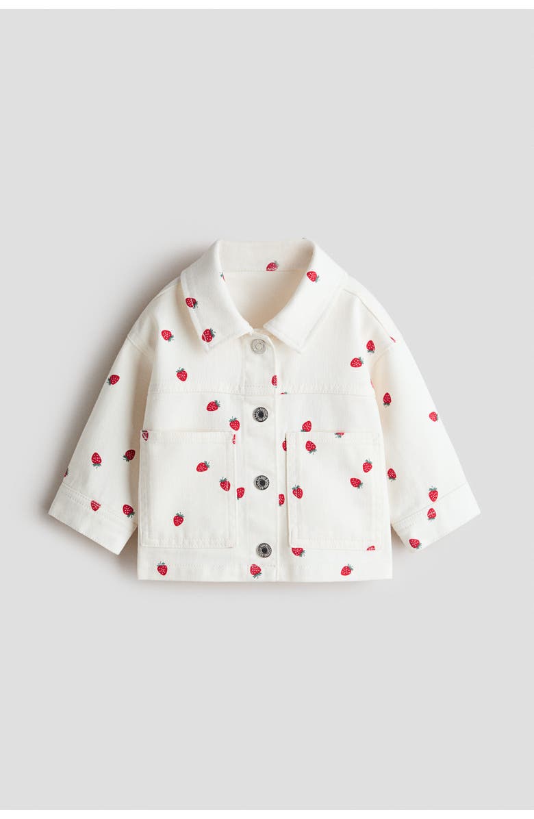 H&M Printed Twill Jacket, Main, color, White/Strawberries