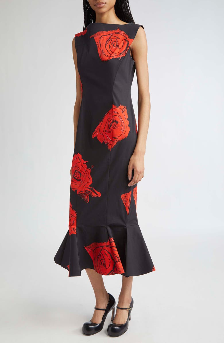 Marni Juno Floral Print Compact Cotton Poplin Dress, Alternate, color, Jun99 Black