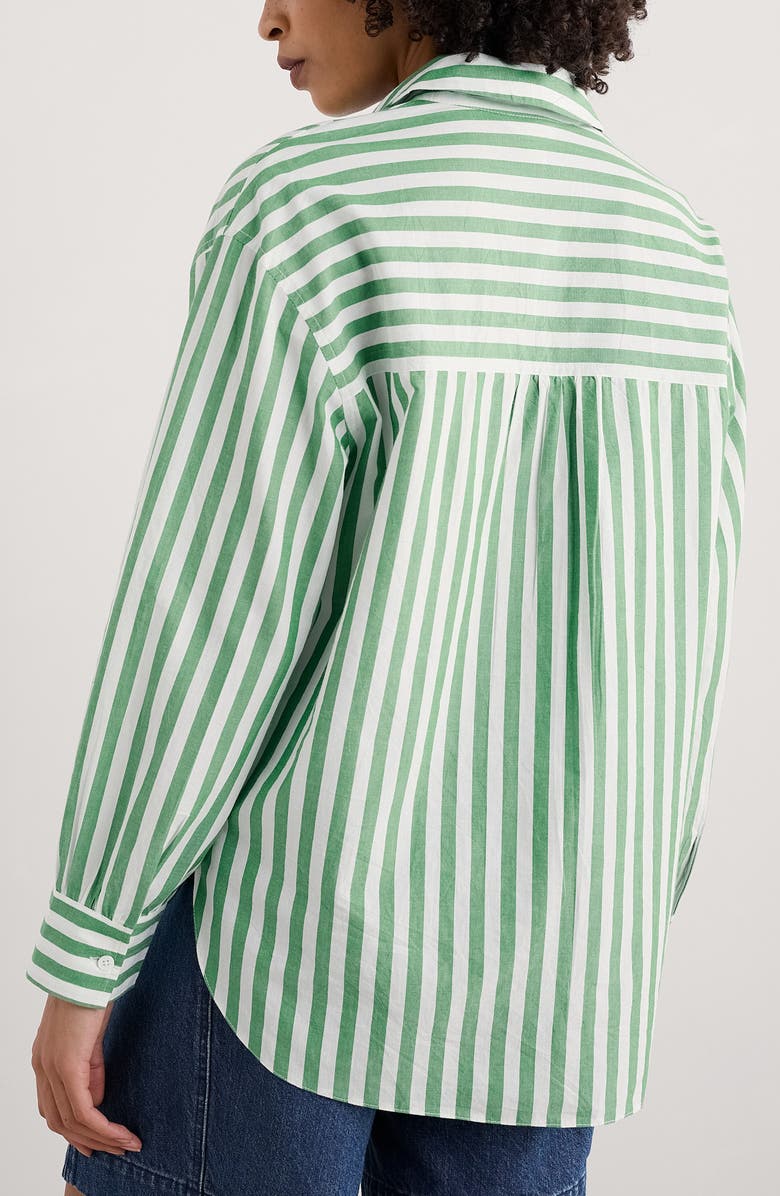 Seasalt Cornwall Sea Path Oversize Organic Cotton Poplin Button-Up Shirt, Alternate, color, Mini Scallion Stripe Hedgerow