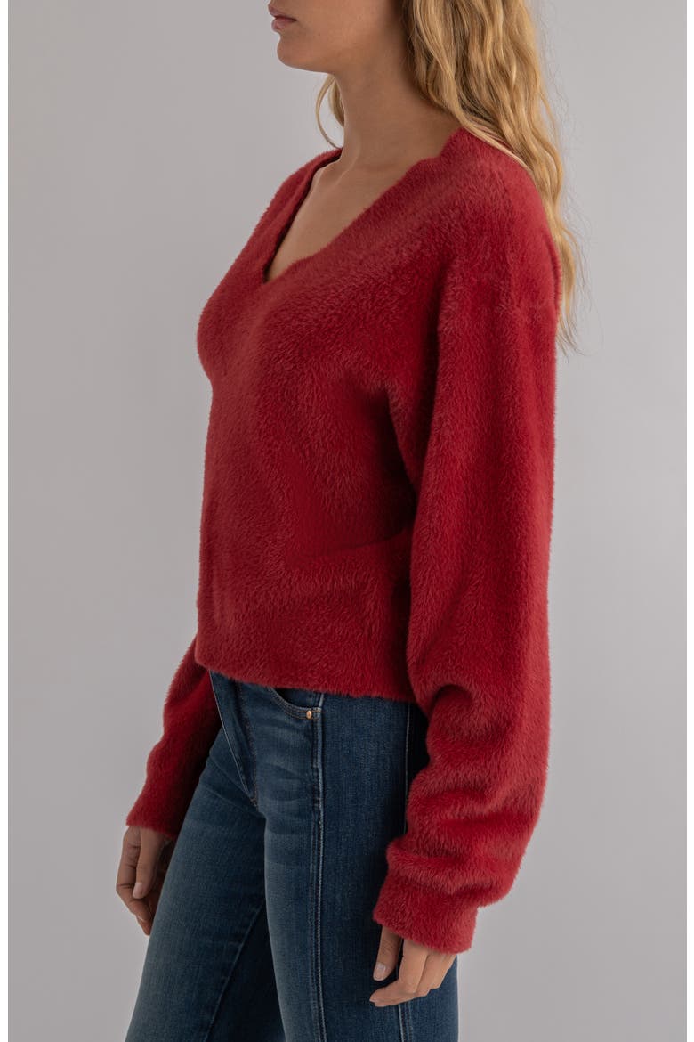 Revel Fuzzy V-Neck Sweater, Alternate, color, BERRY