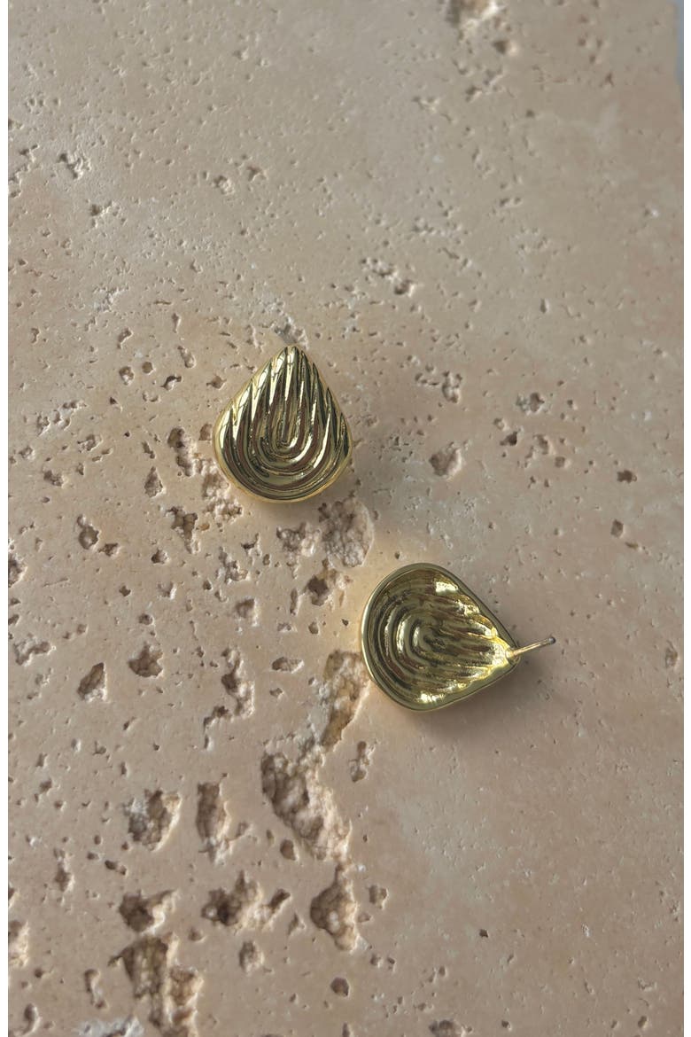 Deco Pear Stud Earrings, Alternate, color, GOLD