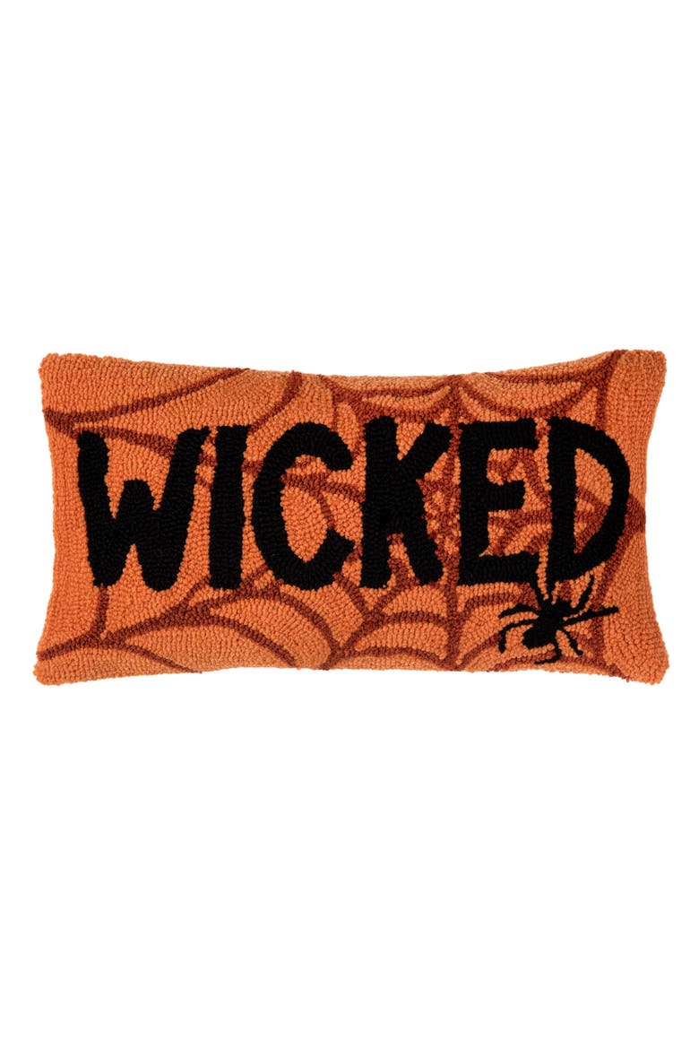 Wicked Spider Web Halloween Hooked Lumbar Accent Pillow, Main, color, Orange