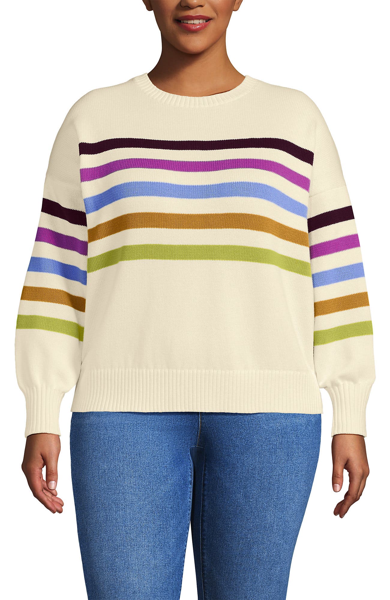 Lands' End Plus Size Cotton Drifter Novelty Jacquard Crew Neck Sweater ...