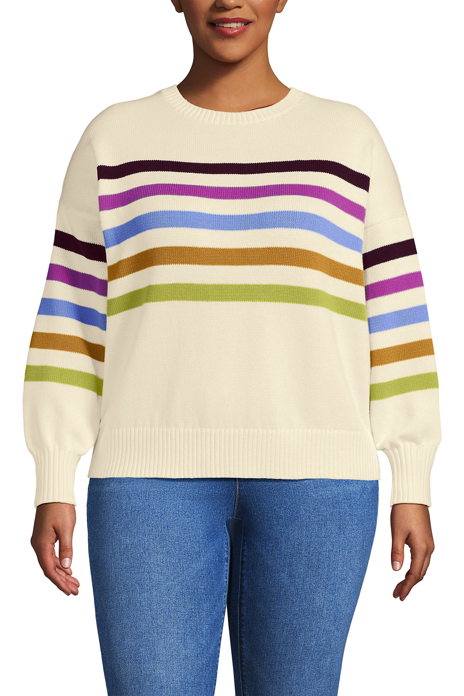 9947 Inpact Lands' End Plus Size Cotton Drifter Novelty Jacquard Crew Neck Sweater ...