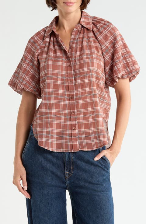 Plaid Bubble Sleeve Shirt