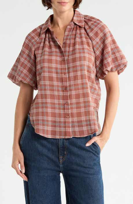 Plaid Bubble Sleeve Shirt