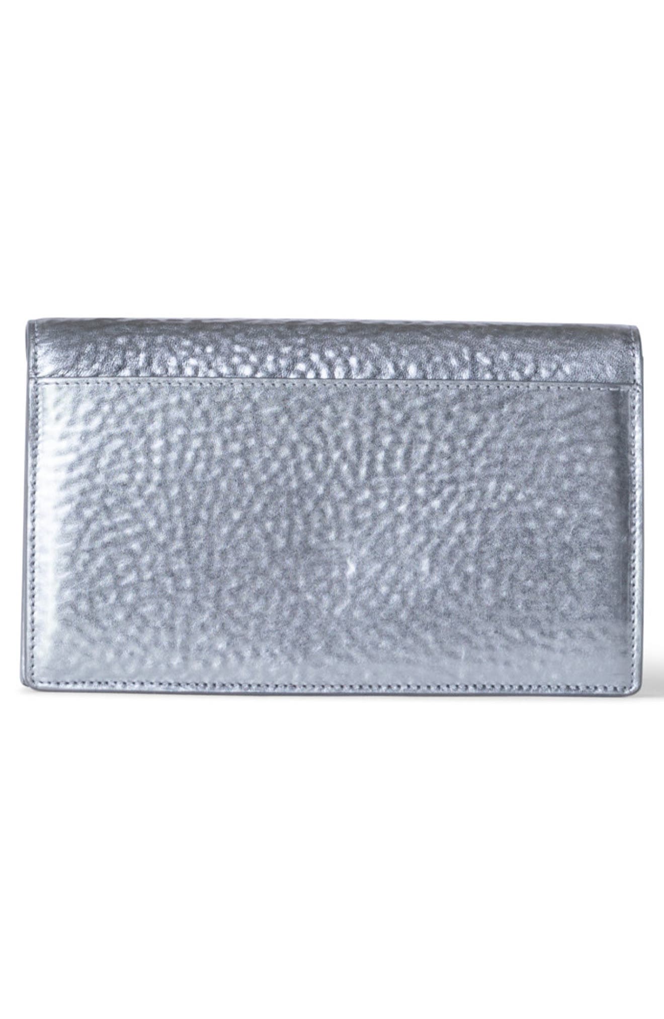 Anouk Metallic Leather Envelope Wallet on a Chain, Alternate, color, 801 INOX