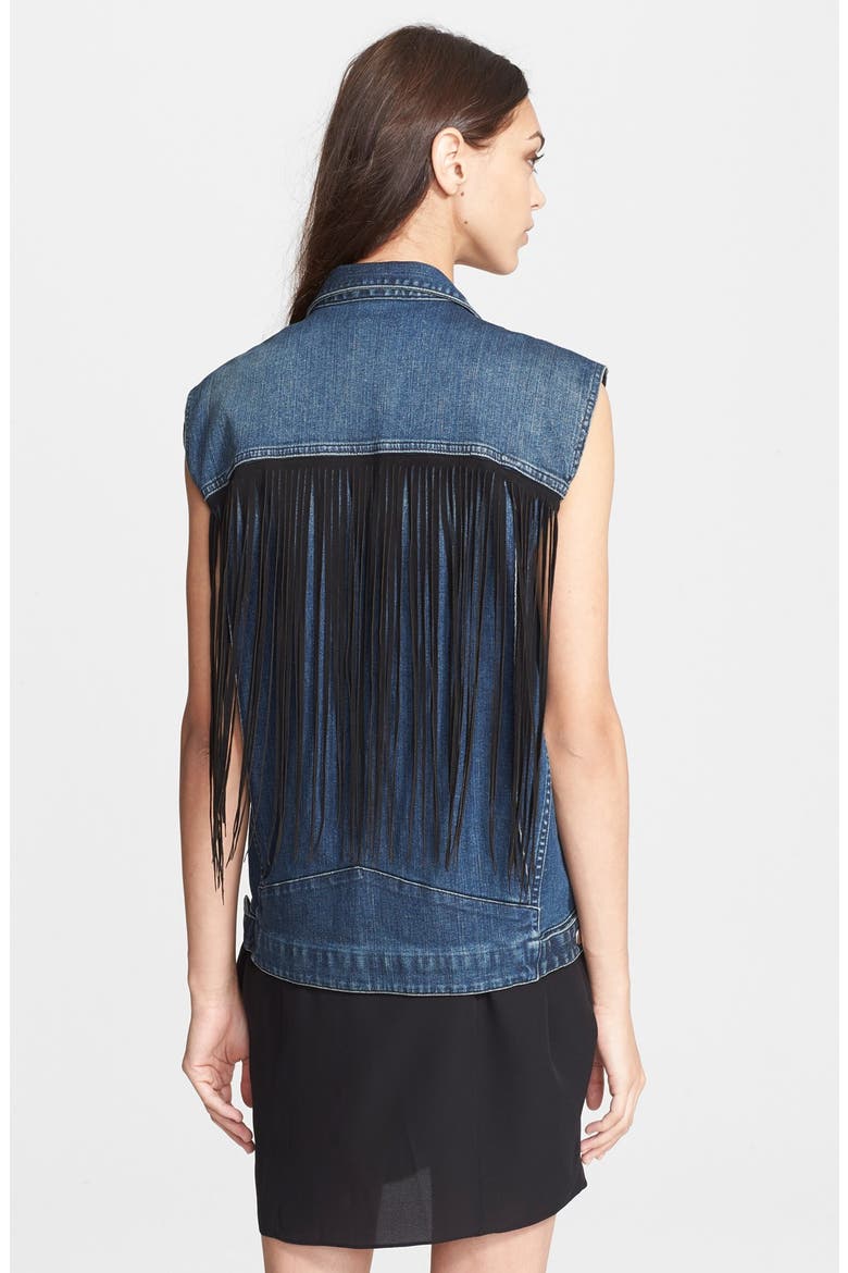 'Jeans Vest 12' Denim Vest with Faux Suede Fringe, Alternate, color, GLENON BLUE