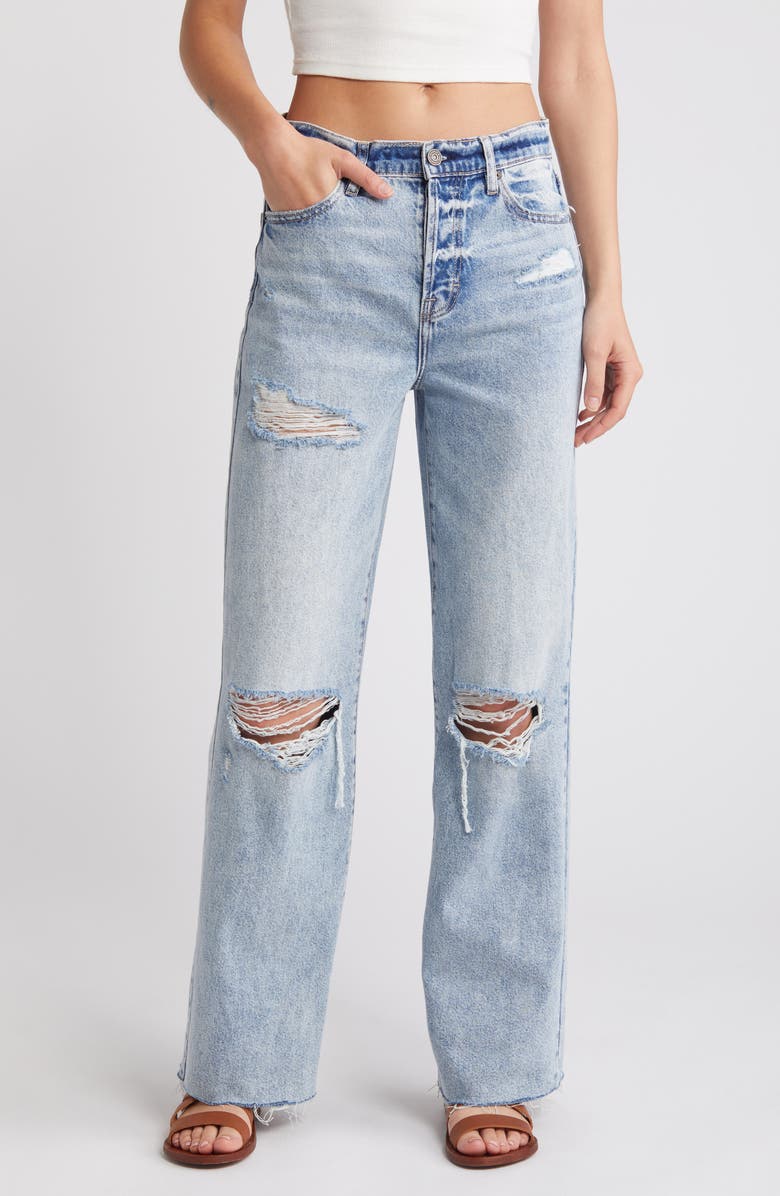 HIDDEN JEANS Ripped Raw Hem Wide Leg Jeans, Main, color,