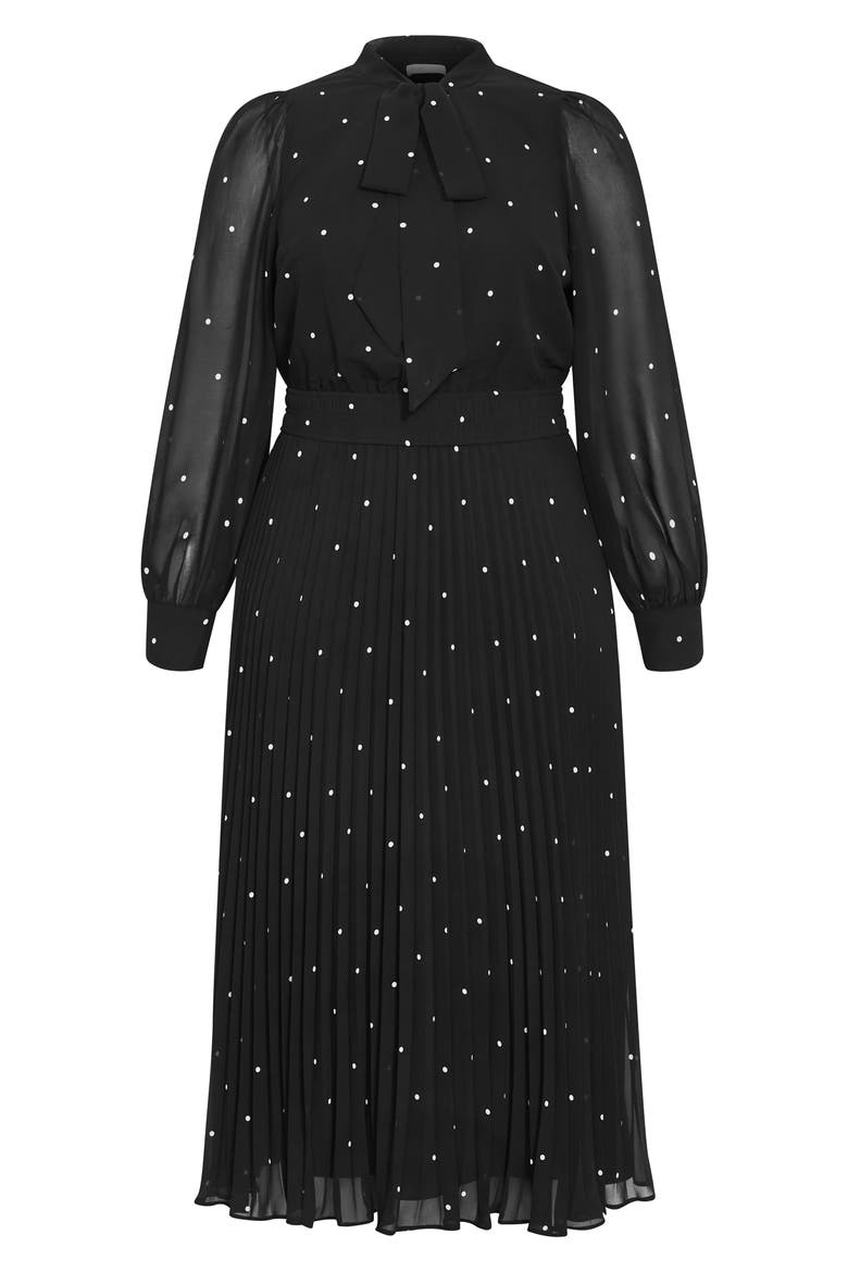Marily Spot Tie Neck Long Sleeve Maxi Dress, Main, color, BLACK/ IVORY SPOT