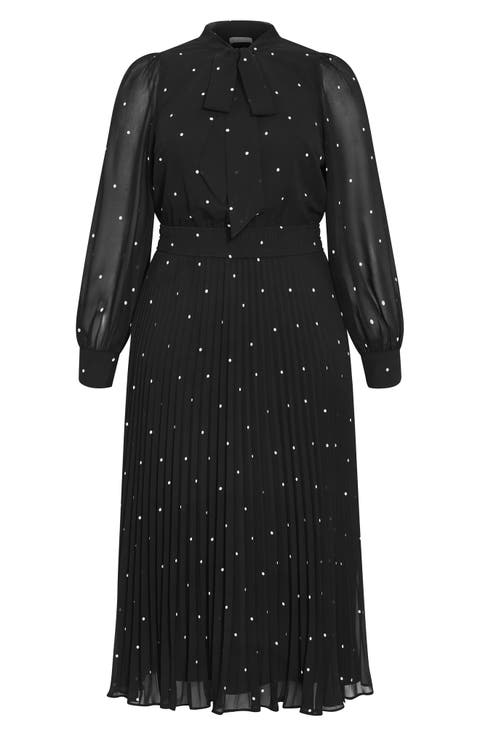 Marily Spot Tie Neck Long Sleeve Maxi Dress