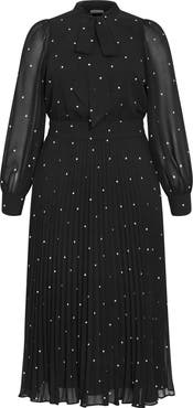 City Chic Marily Spot Tie Neck Long Sleeve Maxi Dress