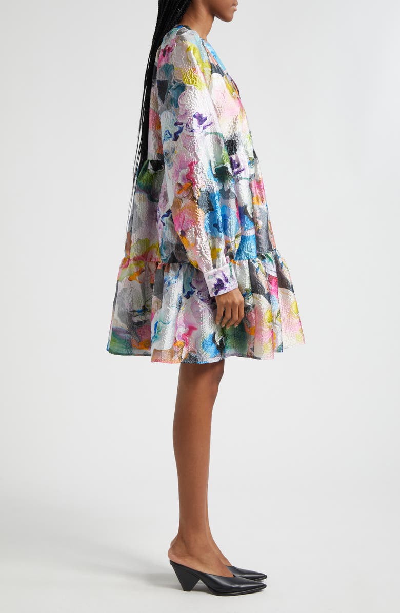 Stine Goya Jasmine Orchid Print Long Sleeve Cloqué Tiered Dress, Alternate, color,