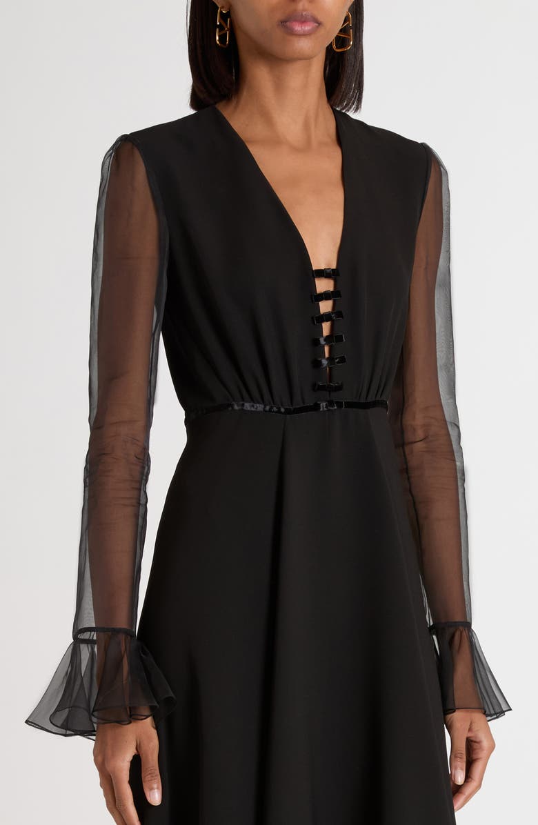 Valentino Garavani Bow Detail Long Sleeve Cady A-Line Dress, Alternate, color, Black