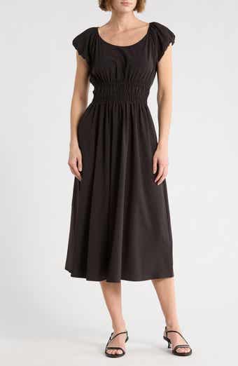 DKNY Puff Sleeve Fit & Flare Midi Dress