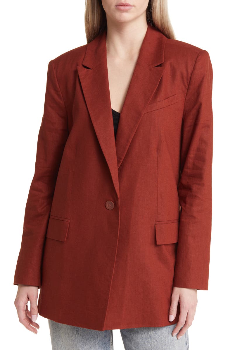 Open Edit Oversize Linen Blend Blazer, Alternate, color,