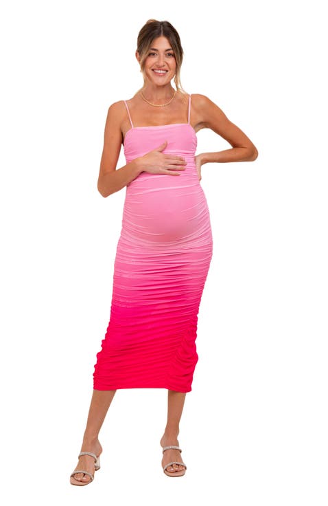 Mesh Ombre Ruched Midi Dress