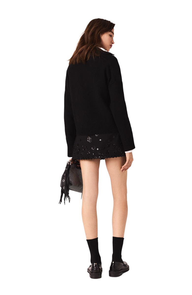 maje Open polo collar sweater, Alternate, color, Black