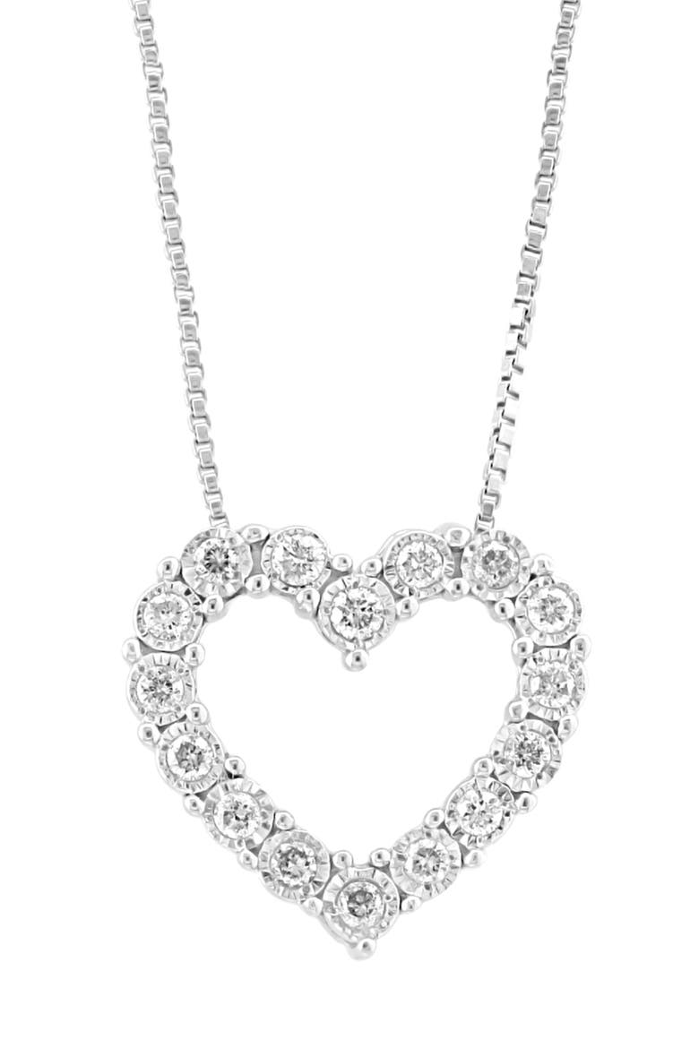 Sterling Silver Diamond Heart Pendant Necklace, Alternate, color, WHITE