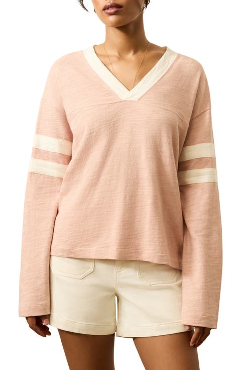 Sunwashed Slub V-Neck Long Sleeve Organic Cotton Top