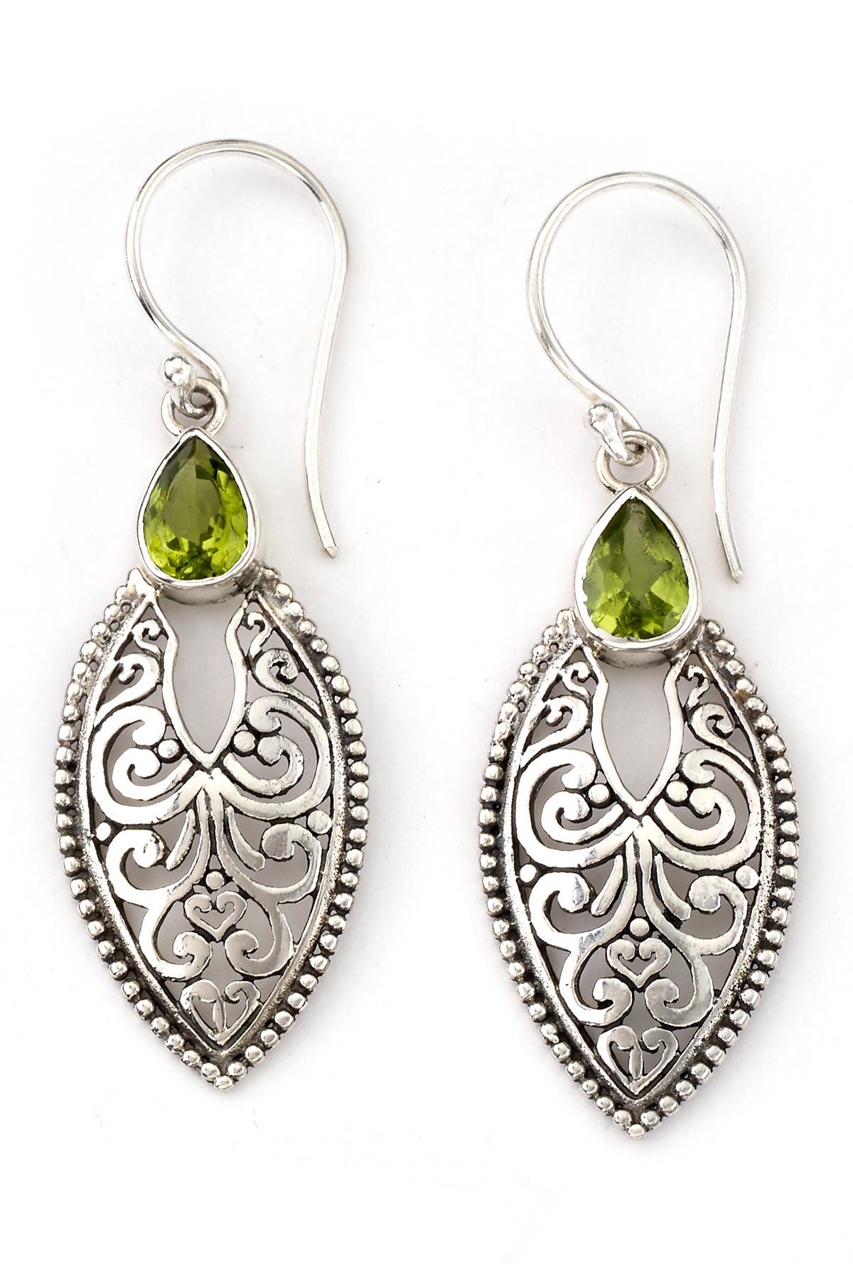 SAMUEL B. Sterling Silver Pear Cut Peridot Filigree Marquise Cut Drop ...
