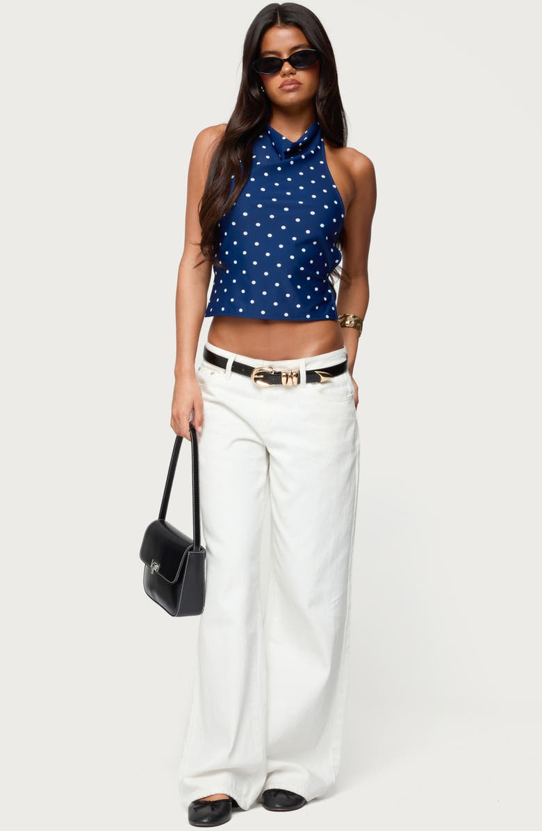 EDIKTED Raiya Polka Dot Open Back Halter Top, Alternate, color, Navy