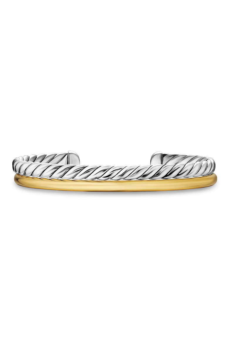DY Mercer® Two Row Cuff Bracelet in Sterling Silver with 18K Yellow Gold, 8mm, Main, color, SILVER/ GOLD