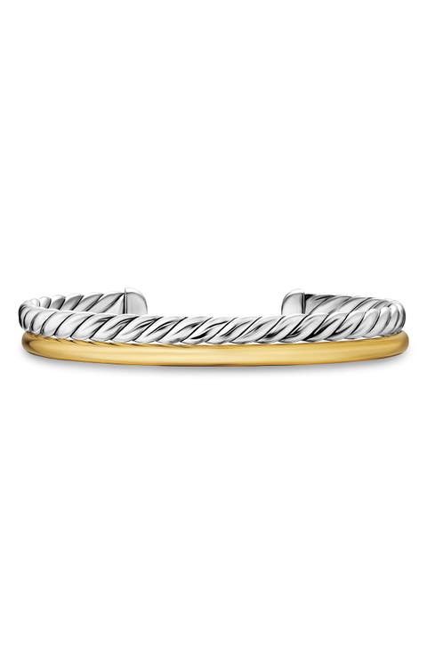 DY Mercer® Two Row Cuff Bracelet in Sterling Silver with 18K Yellow Gold, 8mm