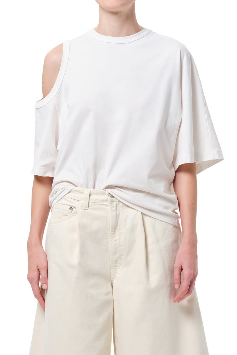 Shoulder Cutout Cotton T-Shirt, Main, color, WHITE ASH WORN OFF WHT