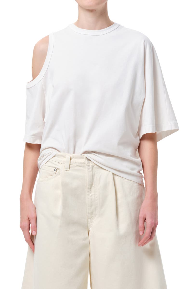 AGOLDE Shoulder Cutout Cotton T-Shirt, Main, color, White Ash Worn Off Wht
