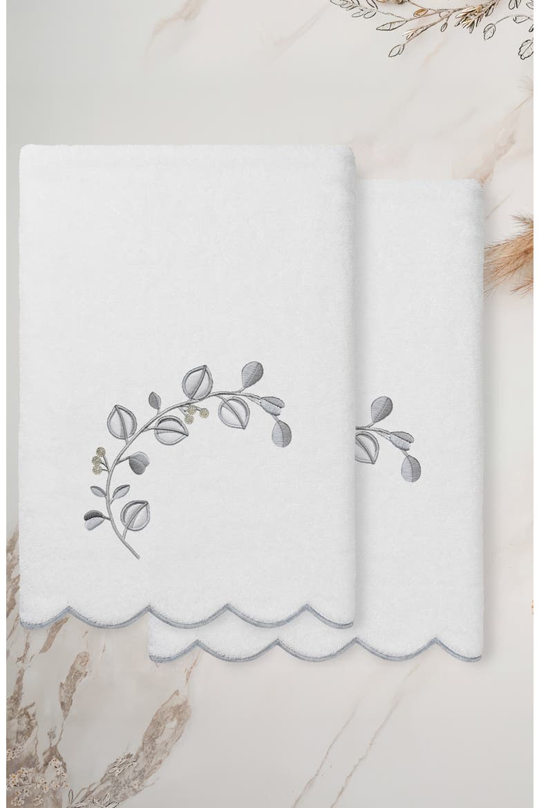 2-Piece Wild Branch Turkish Cotton Bath Towel Set, Alternate, color, WHITE/ GRAY