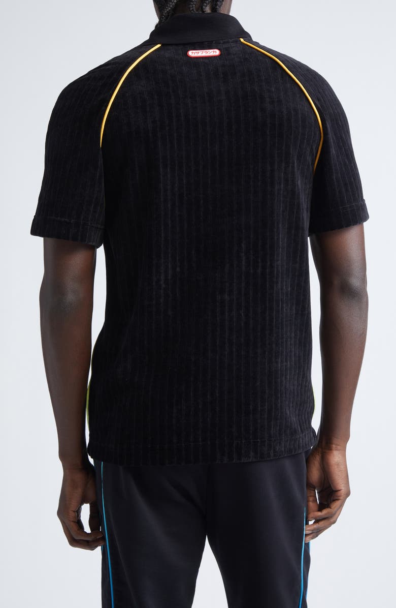 Casablanca Raglan Sleeve Rib Velour Polo, Alternate, color, Black