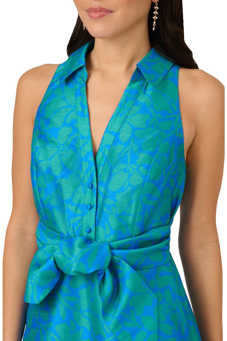 Floral Sleeveless Jacquard Fit & Flare Dress, Alternate, color, BLUE/ GREEN