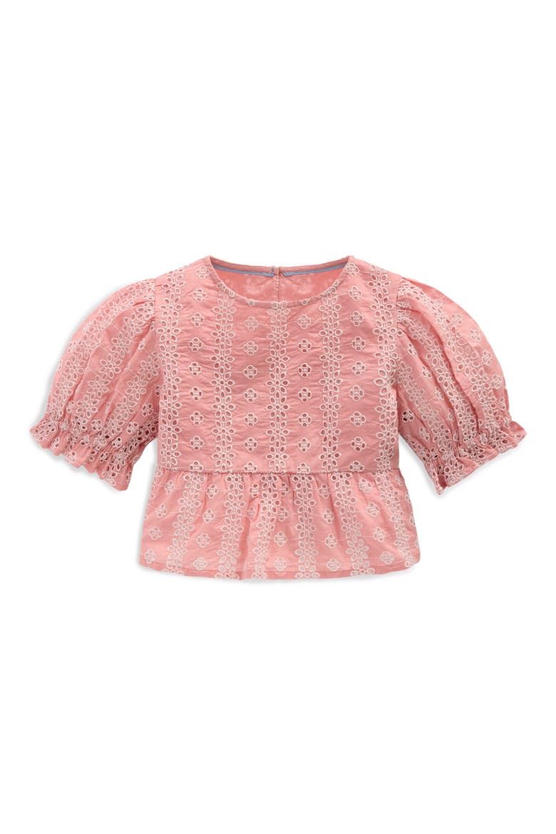 Kids' Floral Embroidered Peplum Top, Main, color, ALMOND PINK BRODERIE