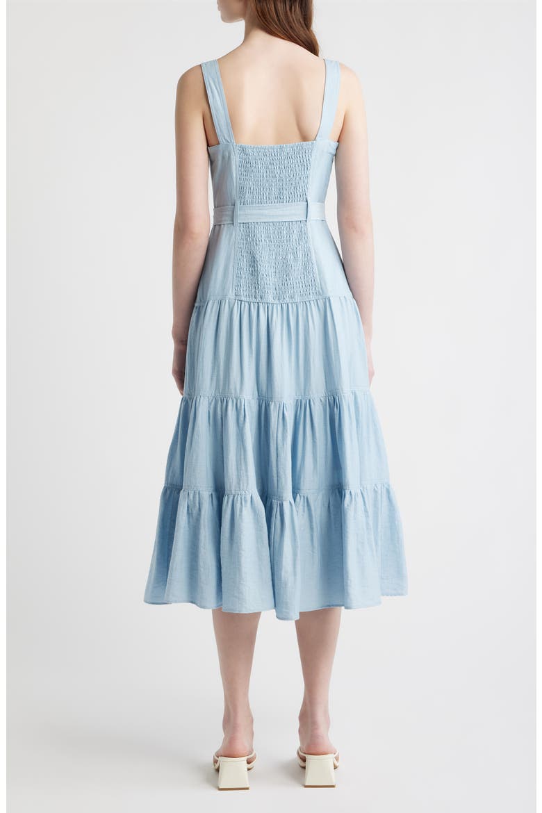 Zip Front Tie Belt Tiered Sundress, Alternate, color, LIGHT BLUE
